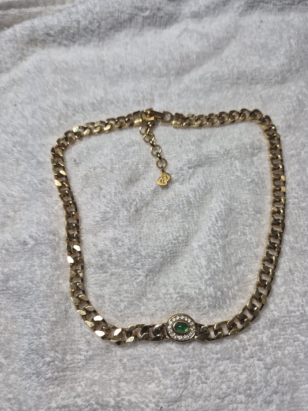 Dior Gold-Tone Necklace with Green Center Stone
